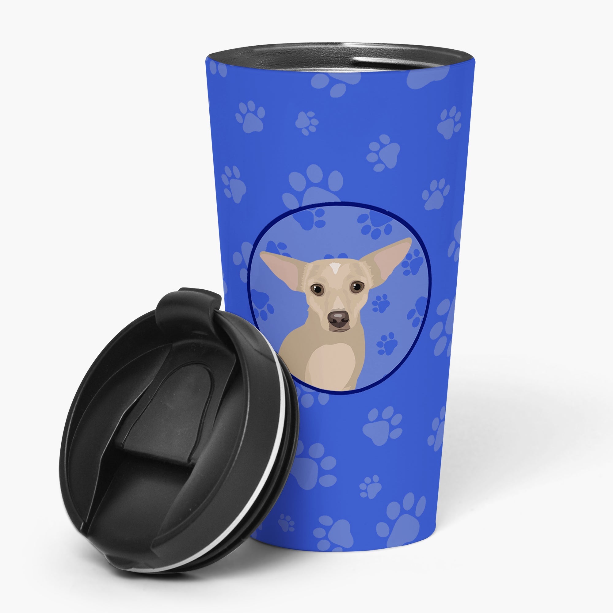 Chihuahua Silver  Stainless Steel 16 oz  Tumbler Blue Insulated Tumbler with Lid, Cute Travel Cup for Coffee, Cocktails, Gift Men, Dad, Women, Mother