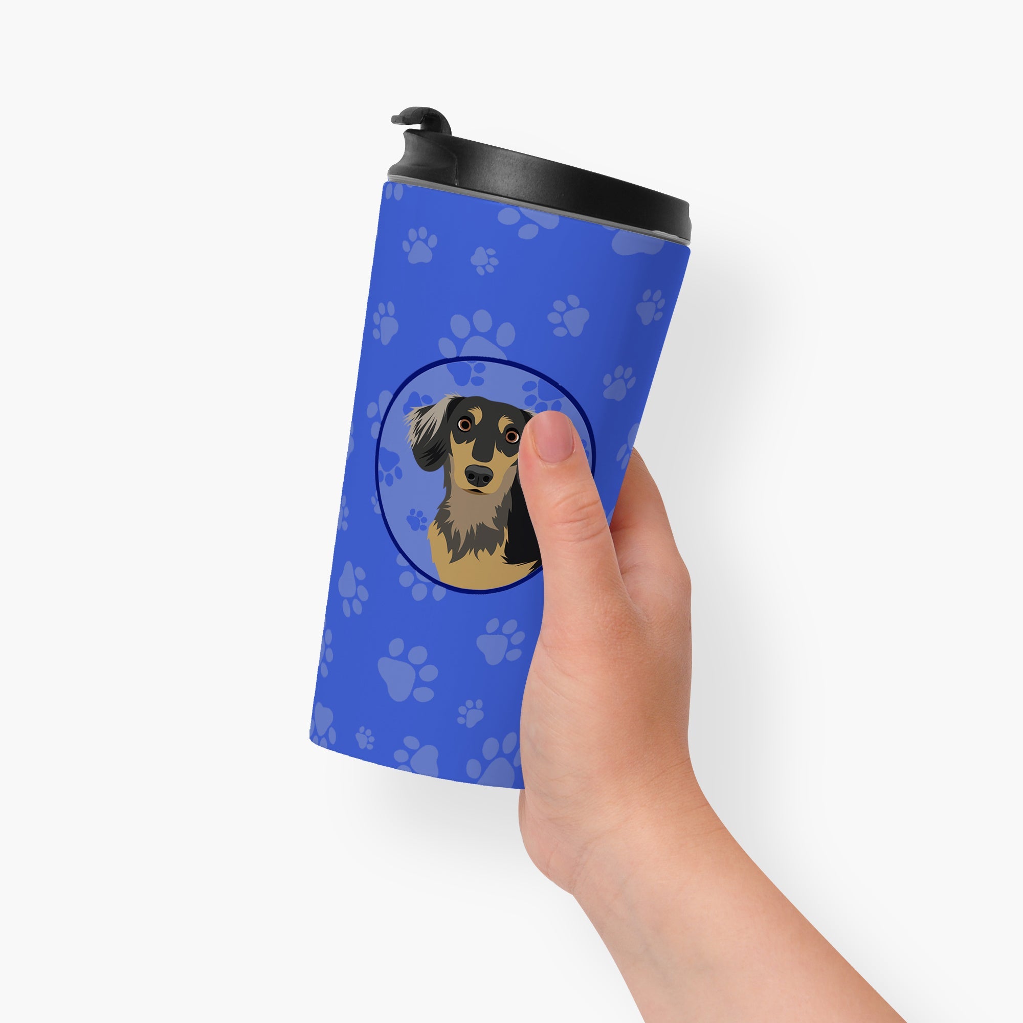 Dachshund Black and Tan #4  Stainless Steel 16 oz  Tumbler Blue Insulated Tumbler with Lid, Cute Travel Cup for Coffee, Cocktails, Gift Men, Dad, Women, Mother