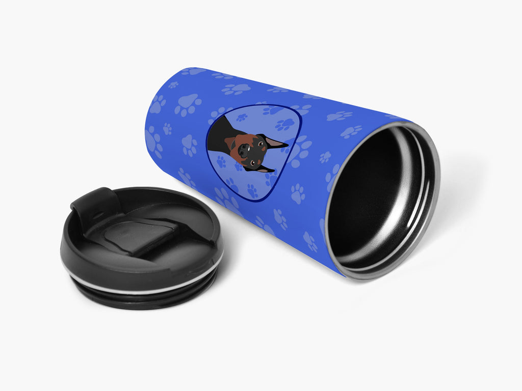 Doberman Pinscher Black Cropped Ears  Stainless Steel 16 oz  Tumbler Blue Insulated Tumbler with Lid, Cute Travel Cup for Coffee, Cocktails, Gift Men, Dad, Women, Mother