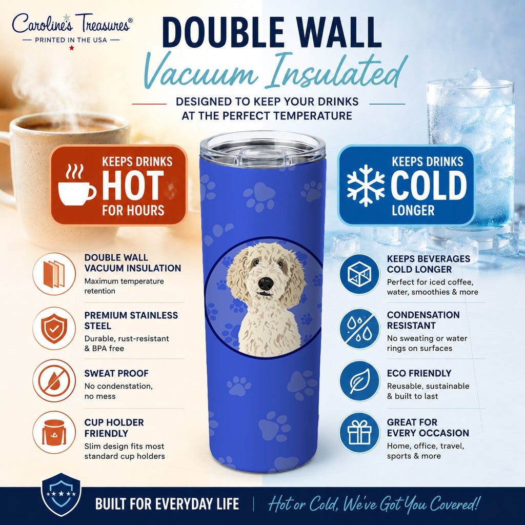 Doodle Cream #7  Stainless Steel Skinny Tumbler 20 oz Vacuum Double Walled Reusable Insulated Travel Cup