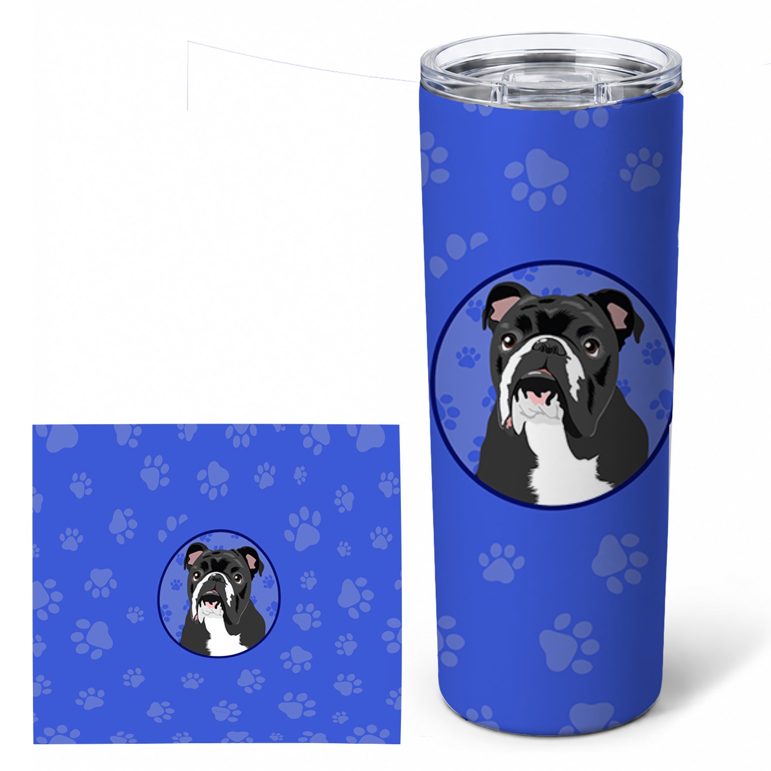 English Bulldog Black and White  Stainless Steel Skinny Tumbler 20 oz Vacuum Double Walled Reusable Insulated Travel Cup