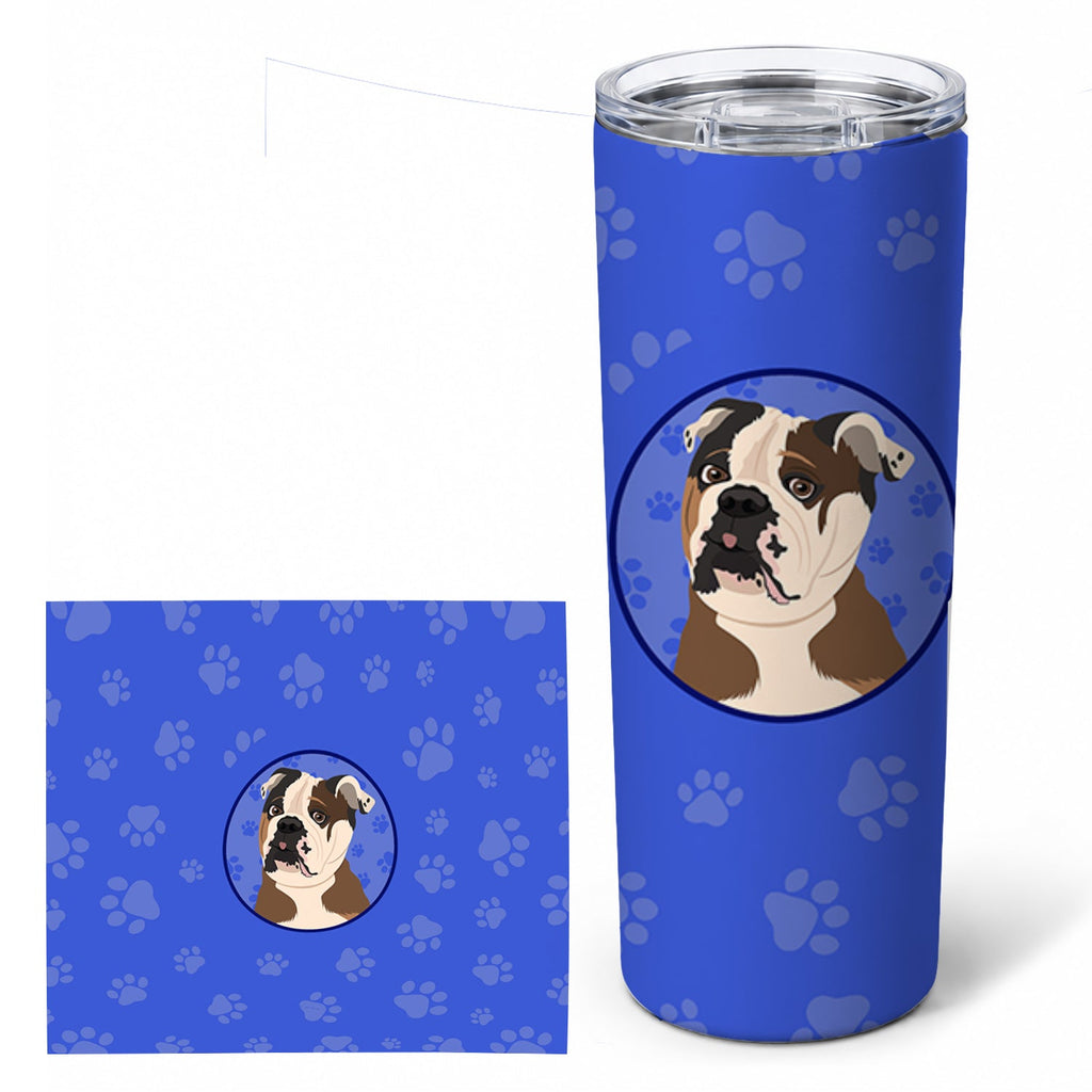 English Bulldog Chocolate Tan  Stainless Steel Skinny Tumbler 20 oz Vacuum Double Walled Reusable Insulated Travel Cup