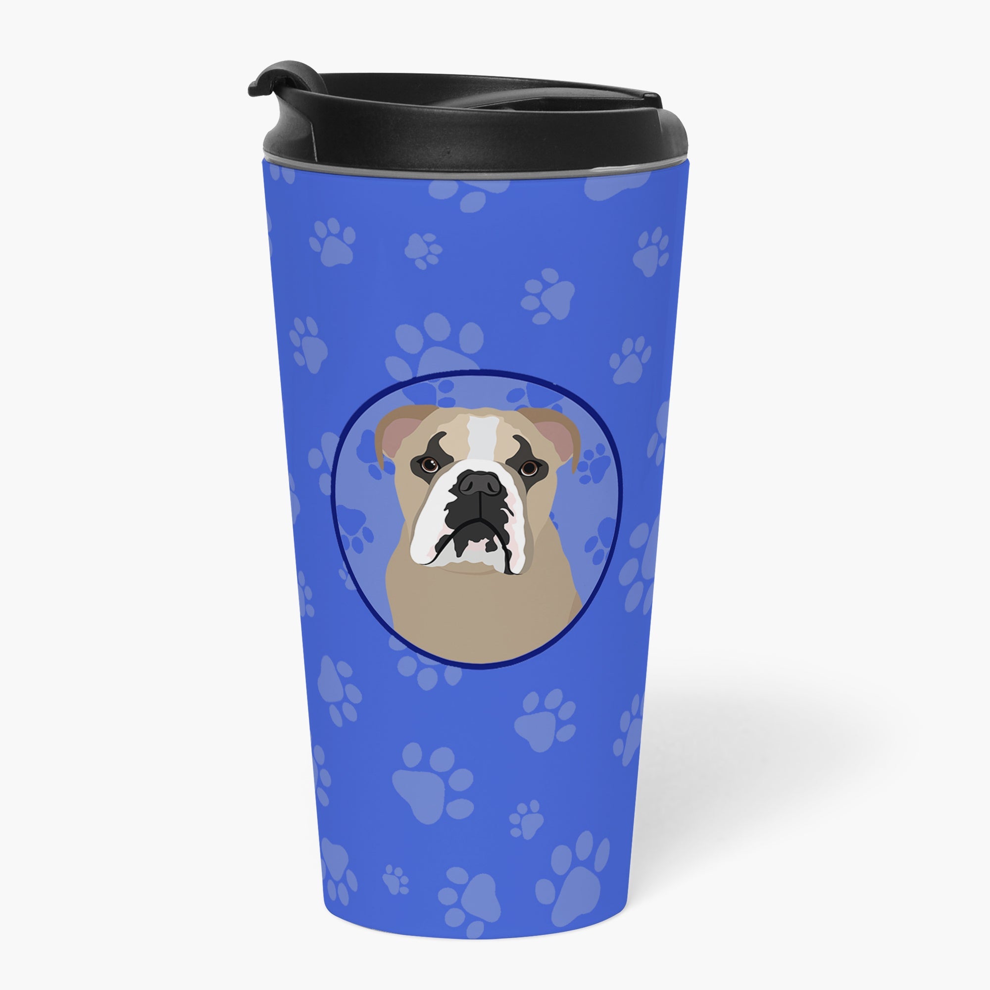 English Bulldog Lilac Tricolor  Stainless Steel 16 oz  Tumbler Blue Insulated Tumbler with Lid, Cute Travel Cup for Coffee, Cocktails, Gift Men, Dad, Women, Mother