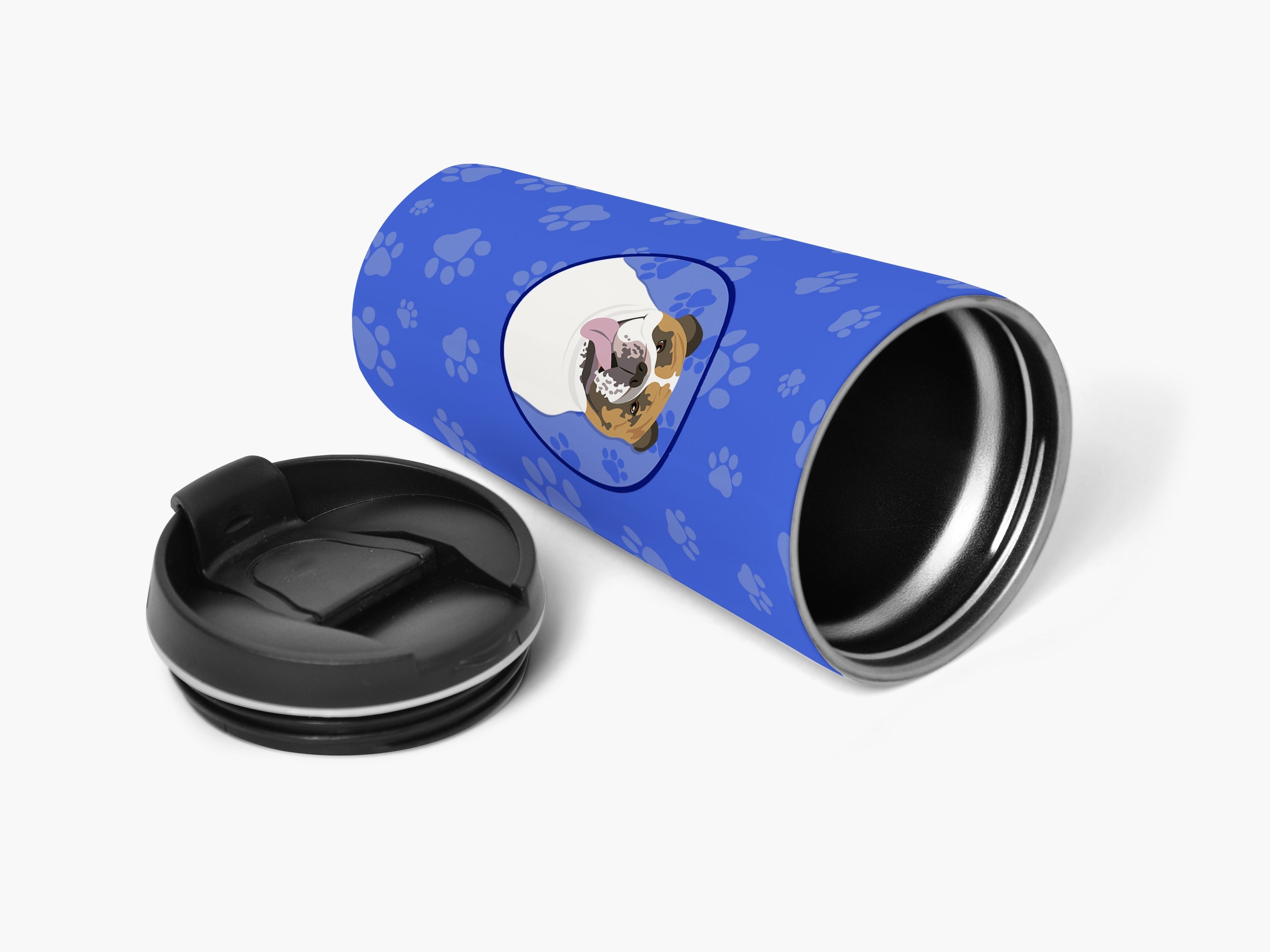 English Bulldog Tricolor #1  Stainless Steel 16 oz  Tumbler Blue Insulated Tumbler with Lid, Cute Travel Cup for Coffee, Cocktails, Gift Men, Dad, Women, Mother