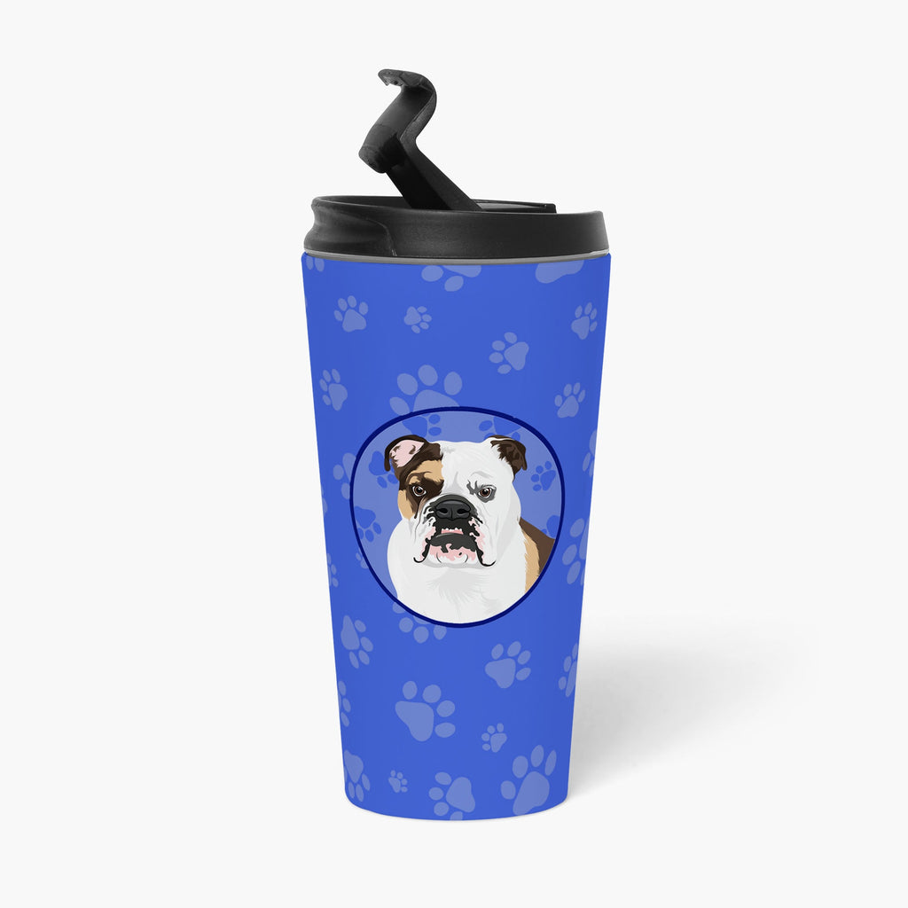 English Bulldog Tricolor #3  Stainless Steel 16 oz  Tumbler Blue Insulated Tumbler with Lid, Cute Travel Cup for Coffee, Cocktails, Gift Men, Dad, Women, Mother