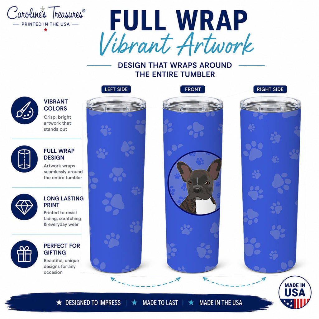 French Bulldog Brindle #2  Stainless Steel Skinny Tumbler 20 oz Vacuum Double Walled Reusable Insulated Travel Cup