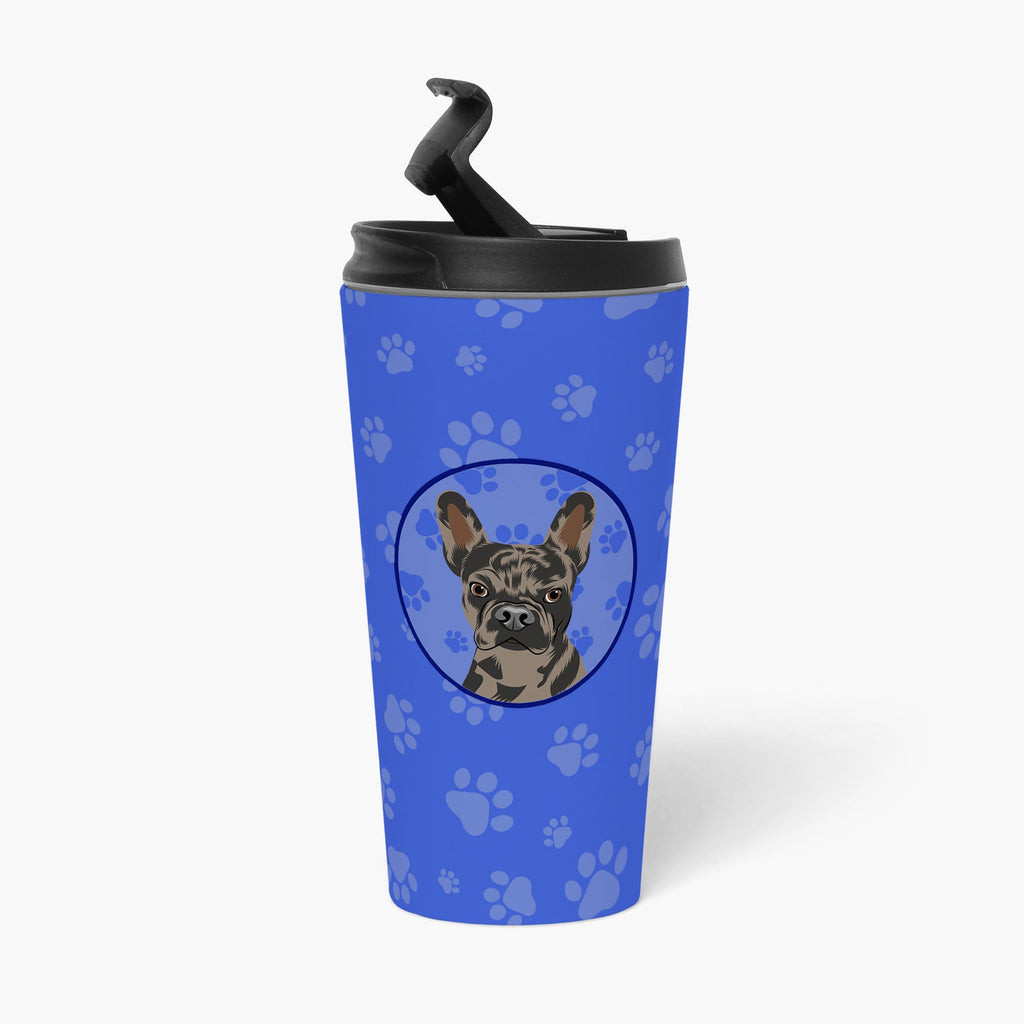 French Bulldog Chocolate  Stainless Steel 16 oz  Tumbler Blue Insulated Tumbler with Lid, Cute Travel Cup for Coffee, Cocktails, Gift Men, Dad, Women, Mother