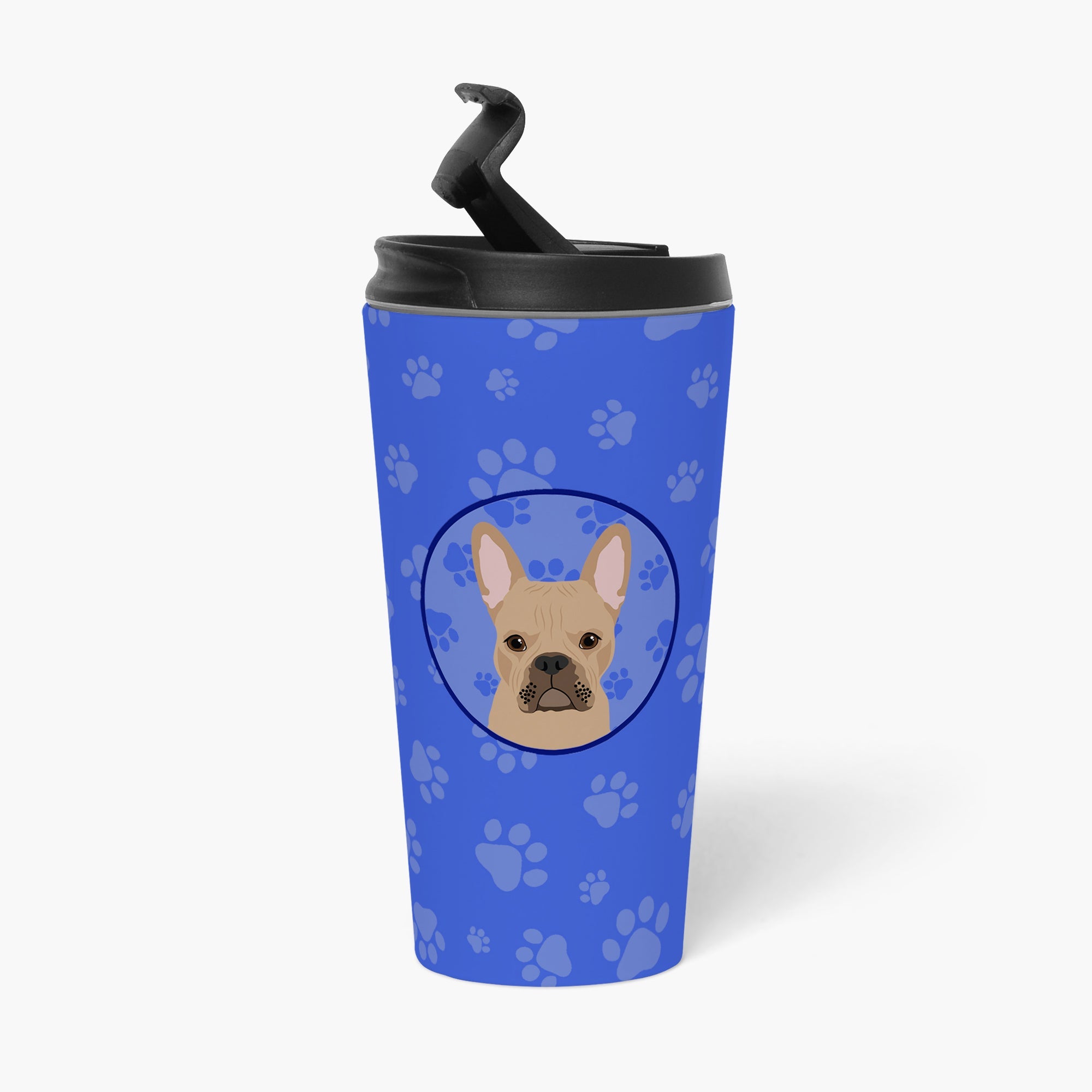 French Bulldog Cream  Stainless Steel 16 oz  Tumbler Blue Insulated Tumbler with Lid, Cute Travel Cup for Coffee, Cocktails, Gift Men, Dad, Women, Mother