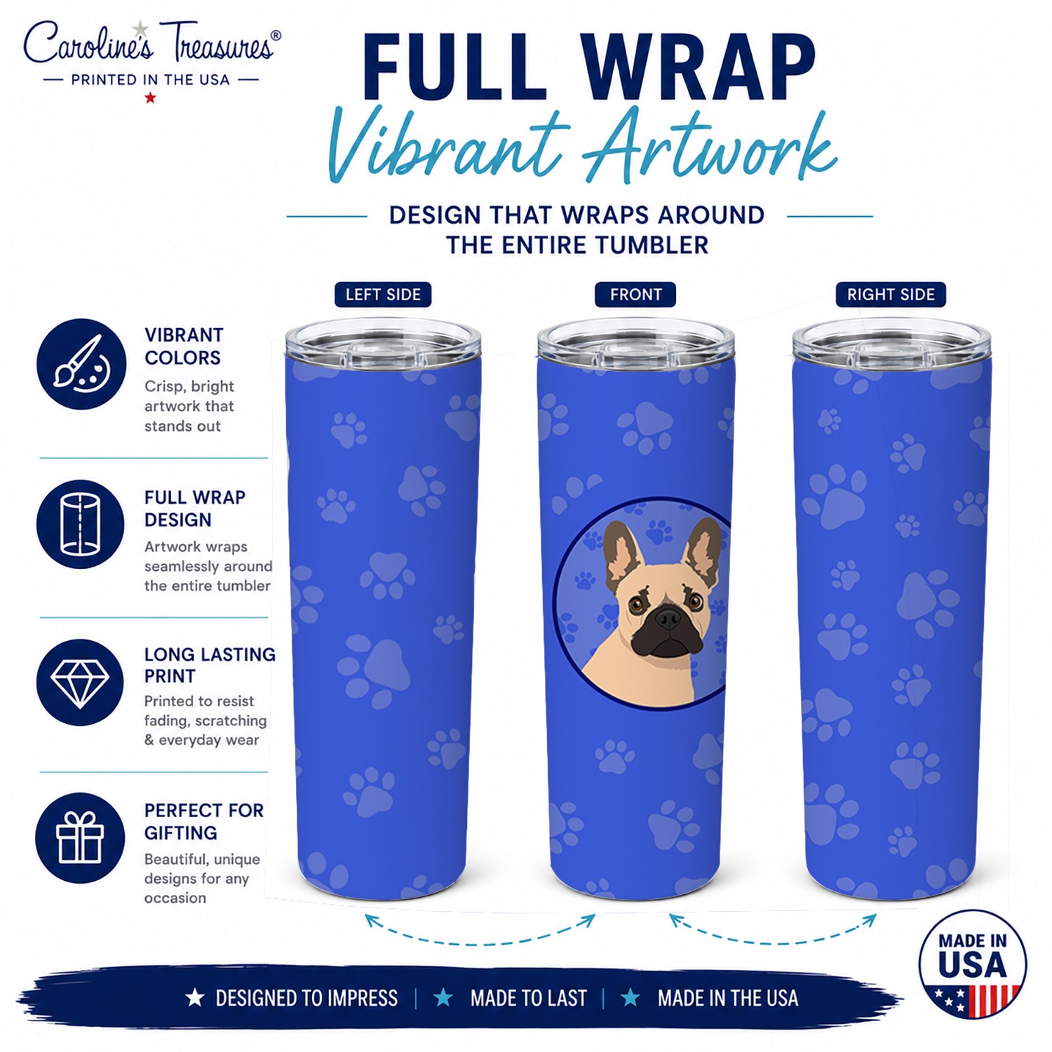 French Bulldog Fawn #1  Stainless Steel Skinny Tumbler 20 oz Vacuum Double Walled Reusable Insulated Travel Cup