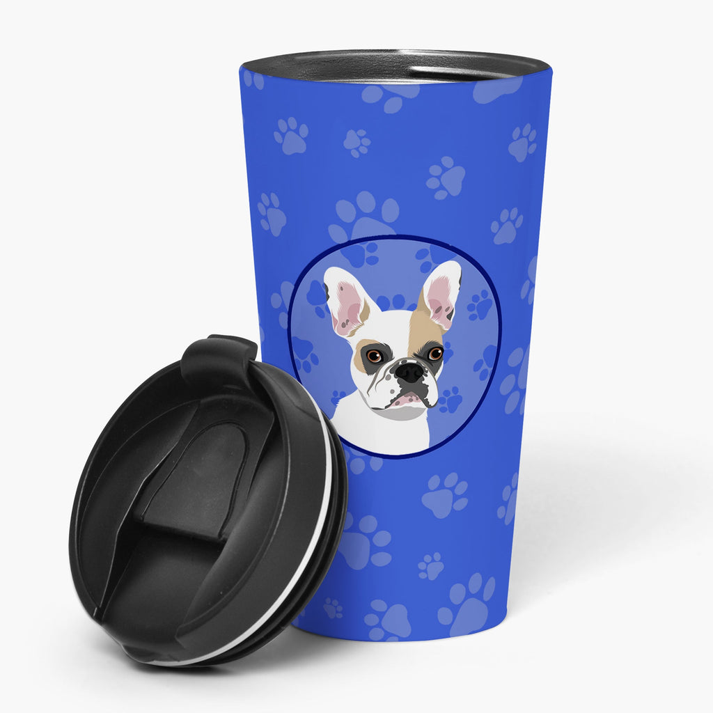 French Bulldog White #1  Stainless Steel 16 oz  Tumbler Blue Insulated Tumbler with Lid, Cute Travel Cup for Coffee, Cocktails, Gift Men, Dad, Women, Mother