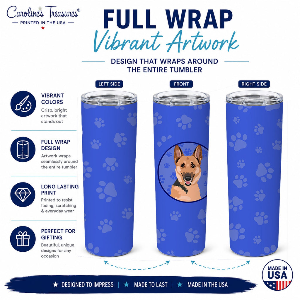 German Shepherd Black and Tan #1  Stainless Steel Skinny Tumbler 20 oz Vacuum Double Walled Reusable Insulated Travel Cup