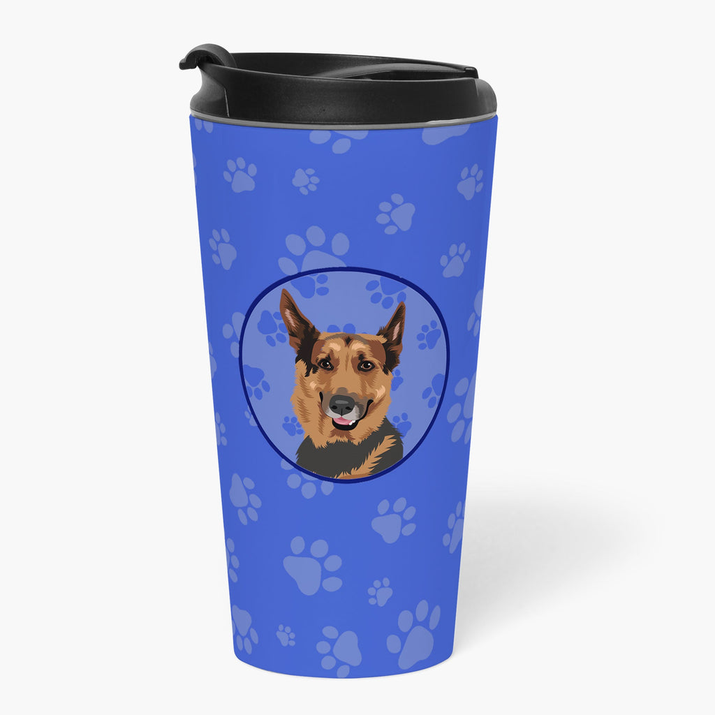 German Shepherd Red Sable  Stainless Steel 16 oz  Tumbler Blue Insulated Tumbler with Lid, Cute Travel Cup for Coffee, Cocktails, Gift Men, Dad, Women, Mother