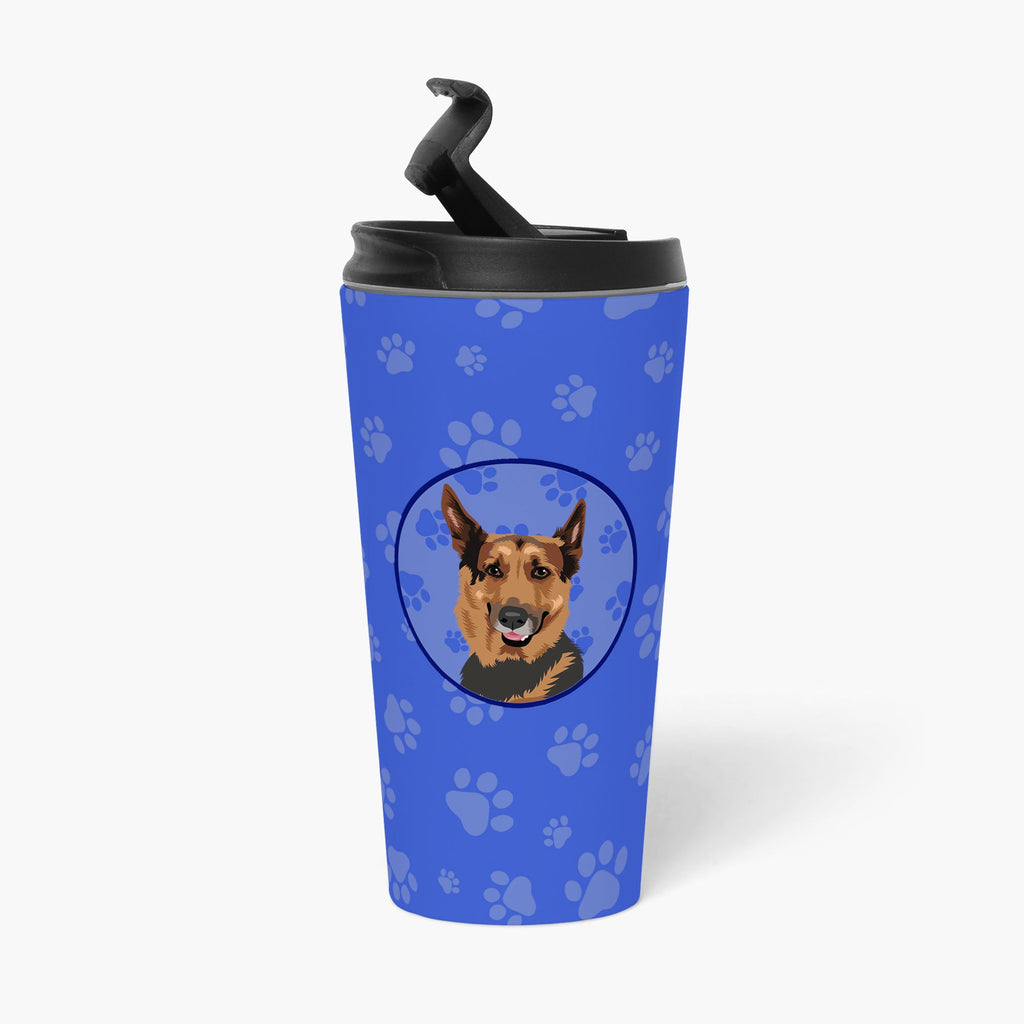 German Shepherd Red Sable  Stainless Steel 16 oz  Tumbler Blue Insulated Tumbler with Lid, Cute Travel Cup for Coffee, Cocktails, Gift Men, Dad, Women, Mother