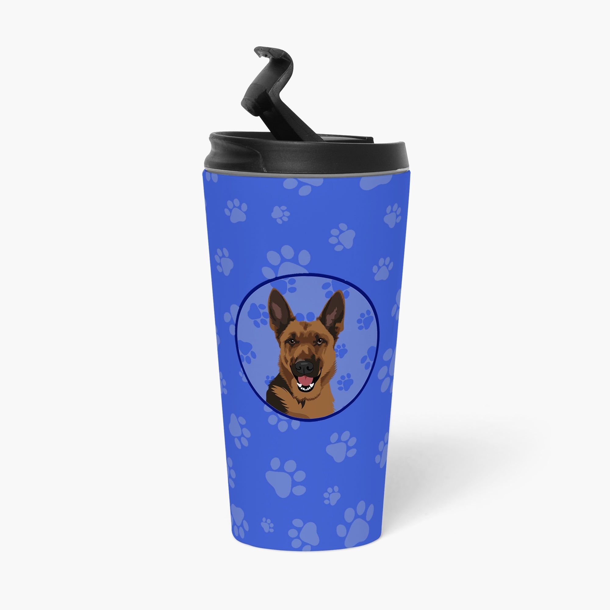 German Shepherd Black and Tan #2  Stainless Steel 16 oz  Tumbler Blue Insulated Tumbler with Lid, Cute Travel Cup for Coffee, Cocktails, Gift Men, Dad, Women, Mother