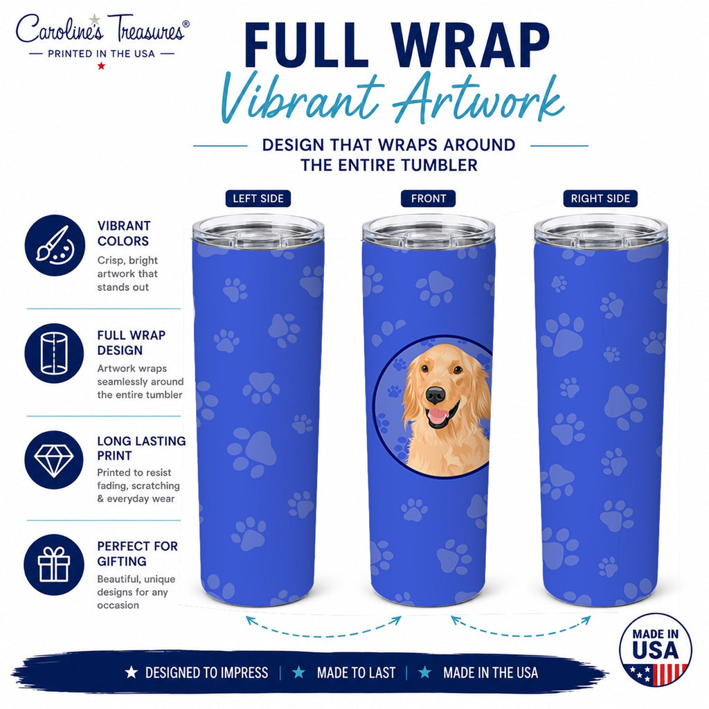 Golden Retriever Gold #1  Stainless Steel Skinny Tumbler 20 oz Vacuum Double Walled Reusable Insulated Travel Cup