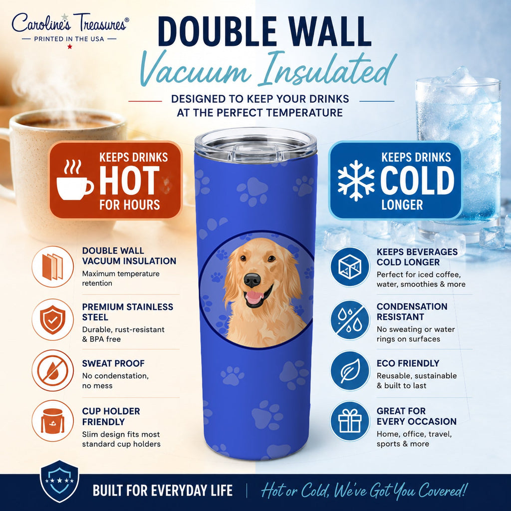 Golden Retriever Gold #1  Stainless Steel Skinny Tumbler 20 oz Vacuum Double Walled Reusable Insulated Travel Cup