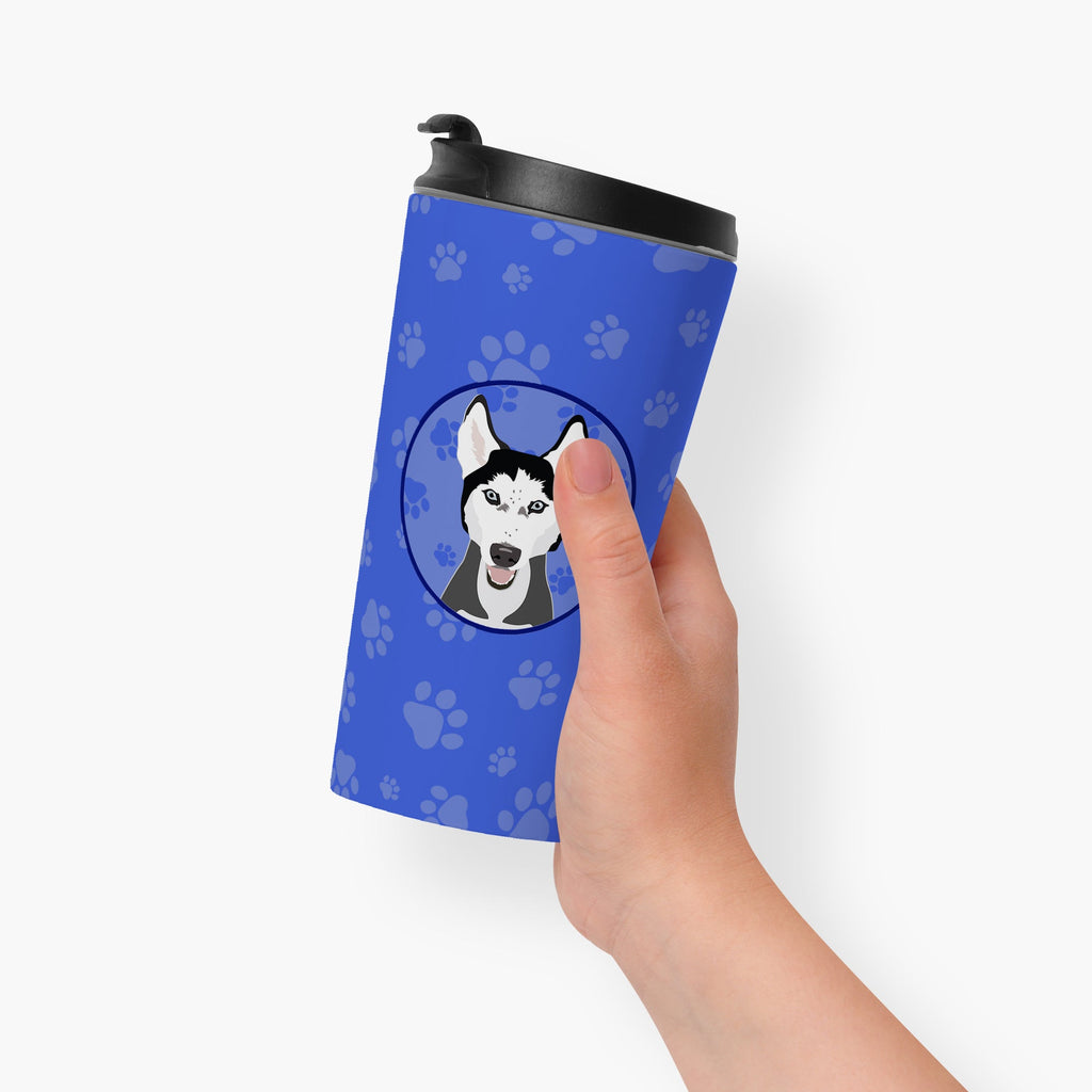 Siberian Husky Black and White #3  Stainless Steel 16 oz  Tumbler Blue Insulated Tumbler with Lid, Cute Travel Cup for Coffee, Cocktails, Gift Men, Dad, Women, Mother