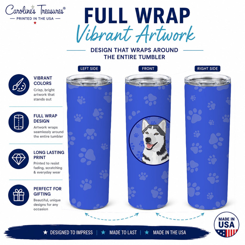 Siberian Husky Silver and White #1  Stainless Steel Skinny Tumbler 20 oz Vacuum Double Walled Reusable Insulated Travel Cup