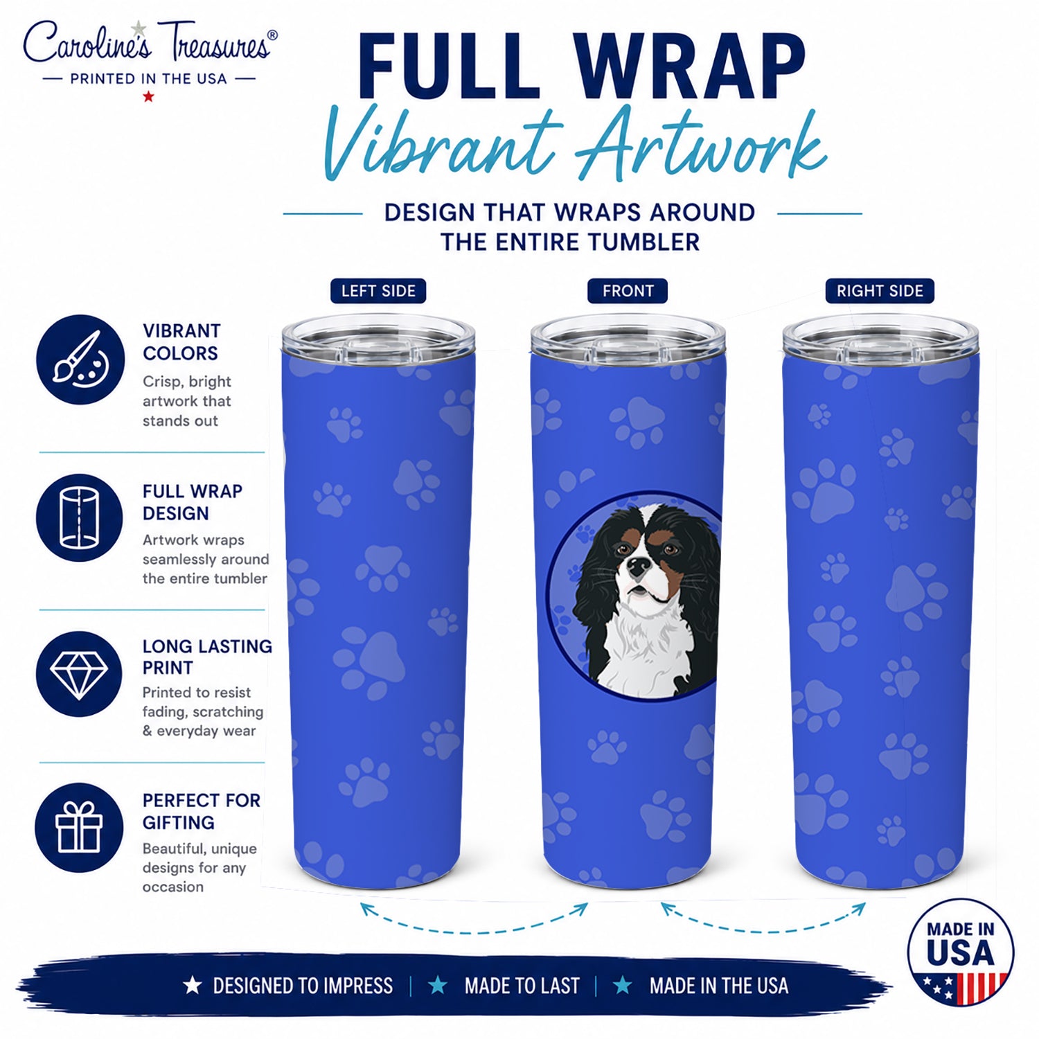 Cavalier King Charles Spaniel Tricolor #1  Stainless Steel Skinny Tumbler 20 oz Vacuum Double Walled Reusable Insulated Travel Cup