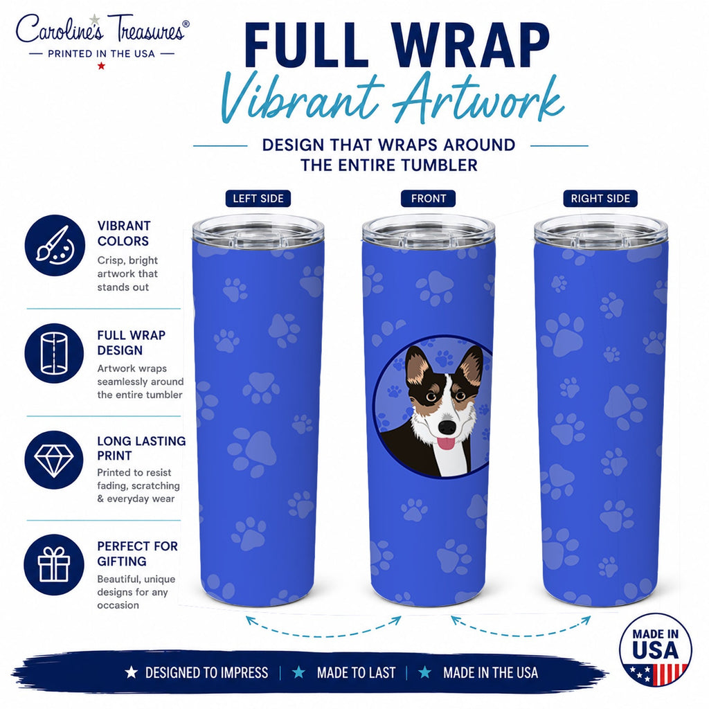 Pembroke Welsh Corgi Tricolor Black-Headed #2  Stainless Steel Skinny Tumbler 20 oz Vacuum Double Walled Reusable Insulated Travel Cup