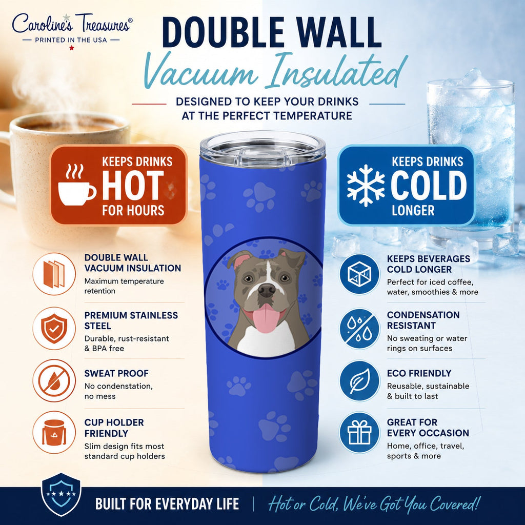 Pit Bull Blue #2  Stainless Steel Skinny Tumbler 20 oz Vacuum Double Walled Reusable Insulated Travel Cup