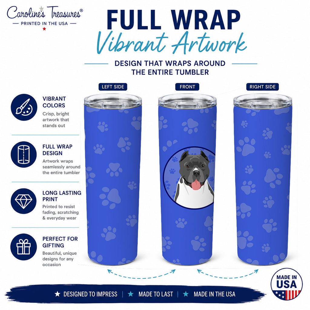 Pit Bull Blue #7  Stainless Steel Skinny Tumbler 20 oz Vacuum Double Walled Reusable Insulated Travel Cup