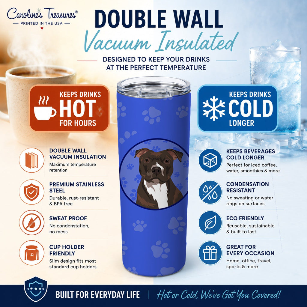 Pit Bull Brindle #2  Stainless Steel Skinny Tumbler 20 oz Vacuum Double Walled Reusable Insulated Travel Cup
