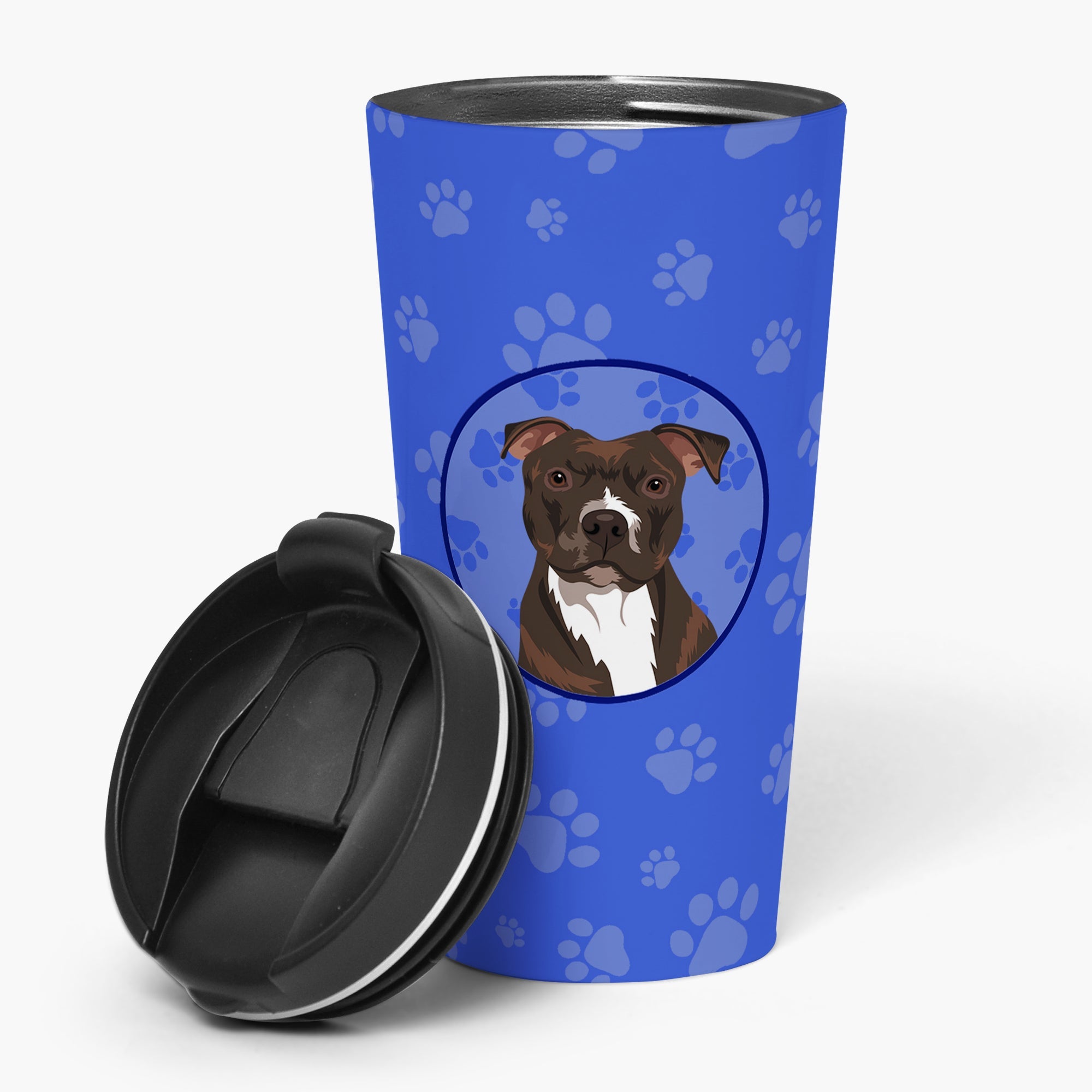 Pit Bull Brindle #2  Stainless Steel 16 oz  Tumbler Blue Insulated Tumbler with Lid, Cute Travel Cup for Coffee, Cocktails, Gift Men, Dad, Women, Mother
