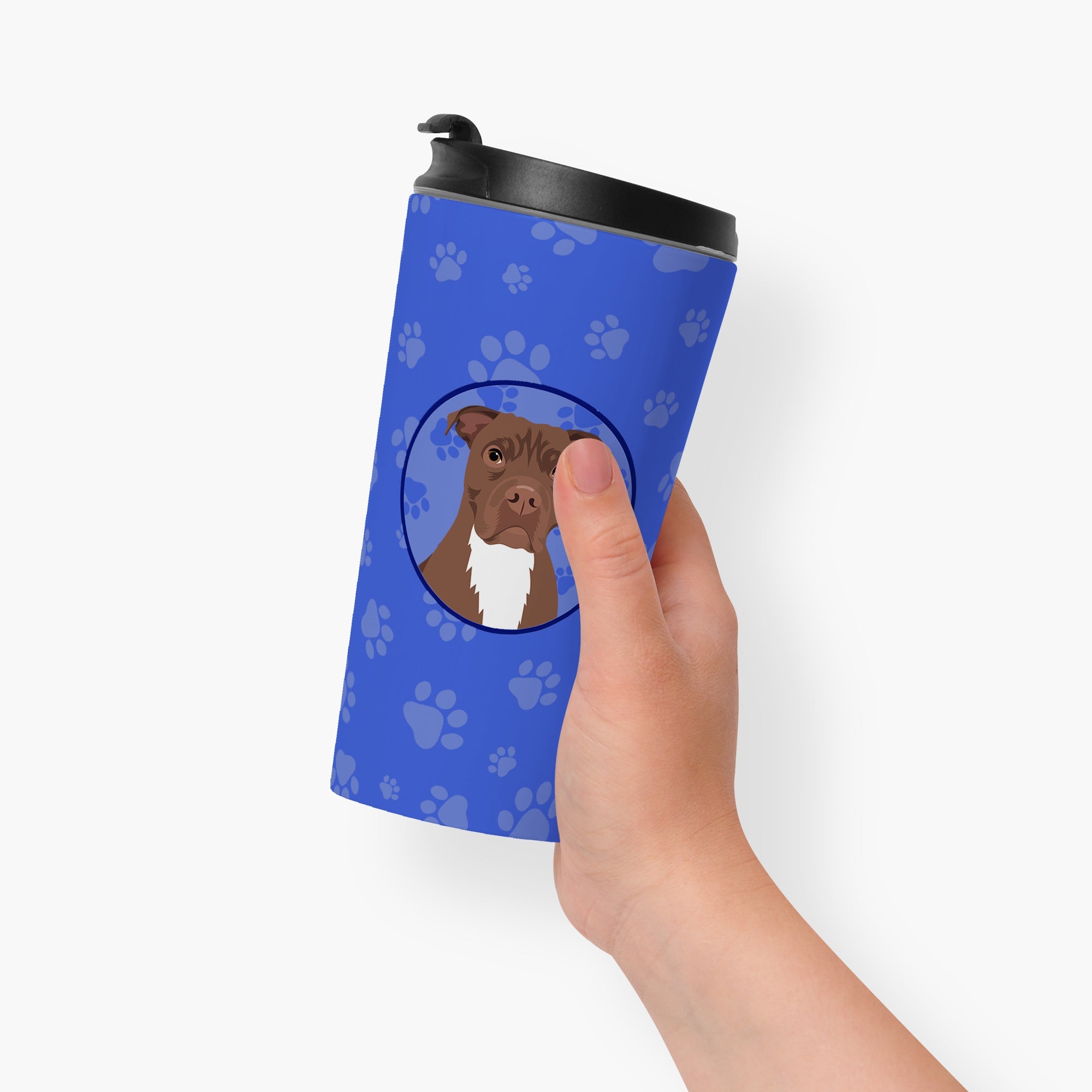 Pit Bull Chocolate  Stainless Steel 16 oz  Tumbler Blue Insulated Tumbler with Lid, Cute Travel Cup for Coffee, Cocktails, Gift Men, Dad, Women, Mother