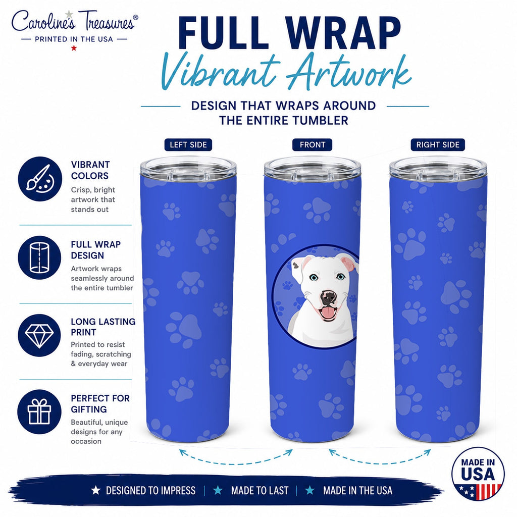 Pit Bull White #1  Stainless Steel Skinny Tumbler 20 oz Vacuum Double Walled Reusable Insulated Travel Cup