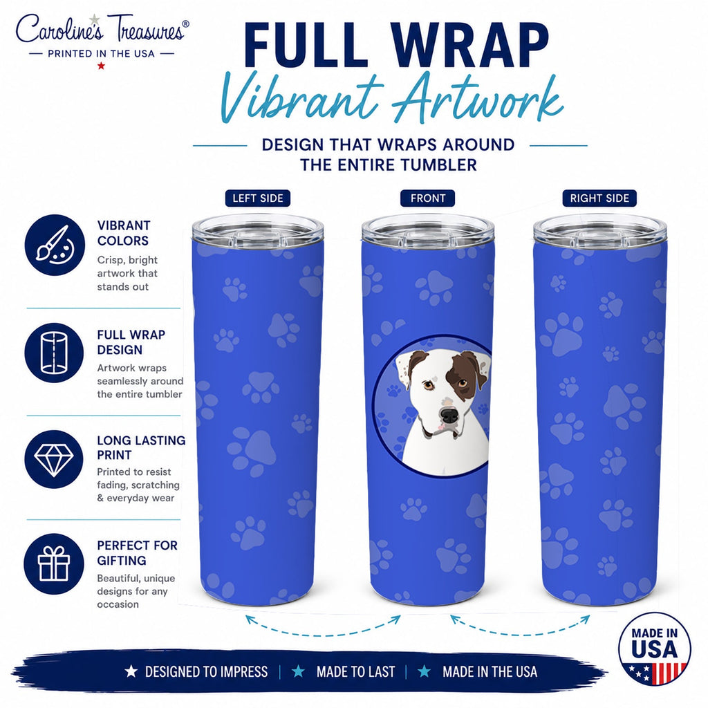 Pit Bull White #2  Stainless Steel Skinny Tumbler 20 oz Vacuum Double Walled Reusable Insulated Travel Cup