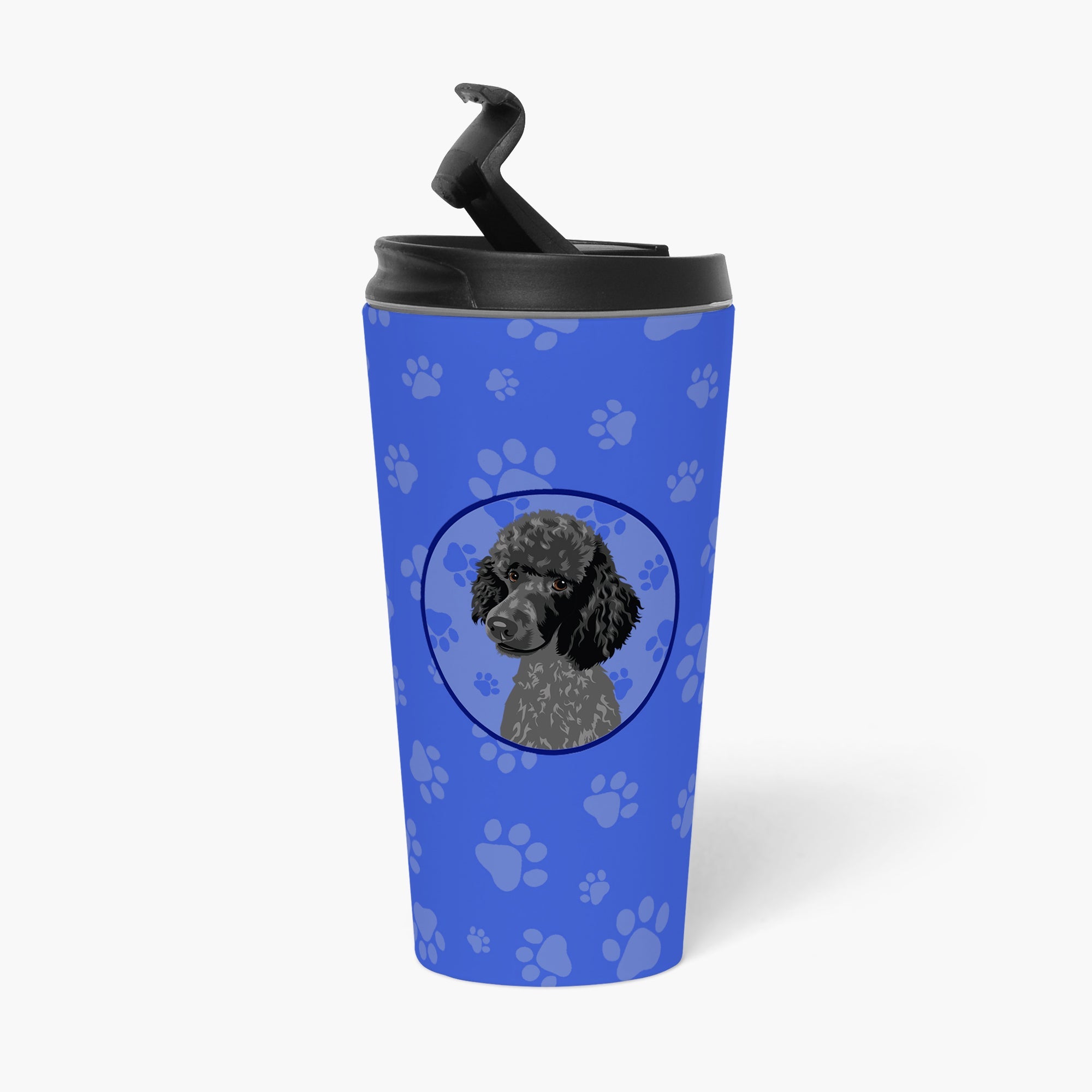 Poodle Standard Black  Stainless Steel 16 oz  Tumbler Blue Insulated Tumbler with Lid, Cute Travel Cup for Coffee, Cocktails, Gift Men, Dad, Women, Mother