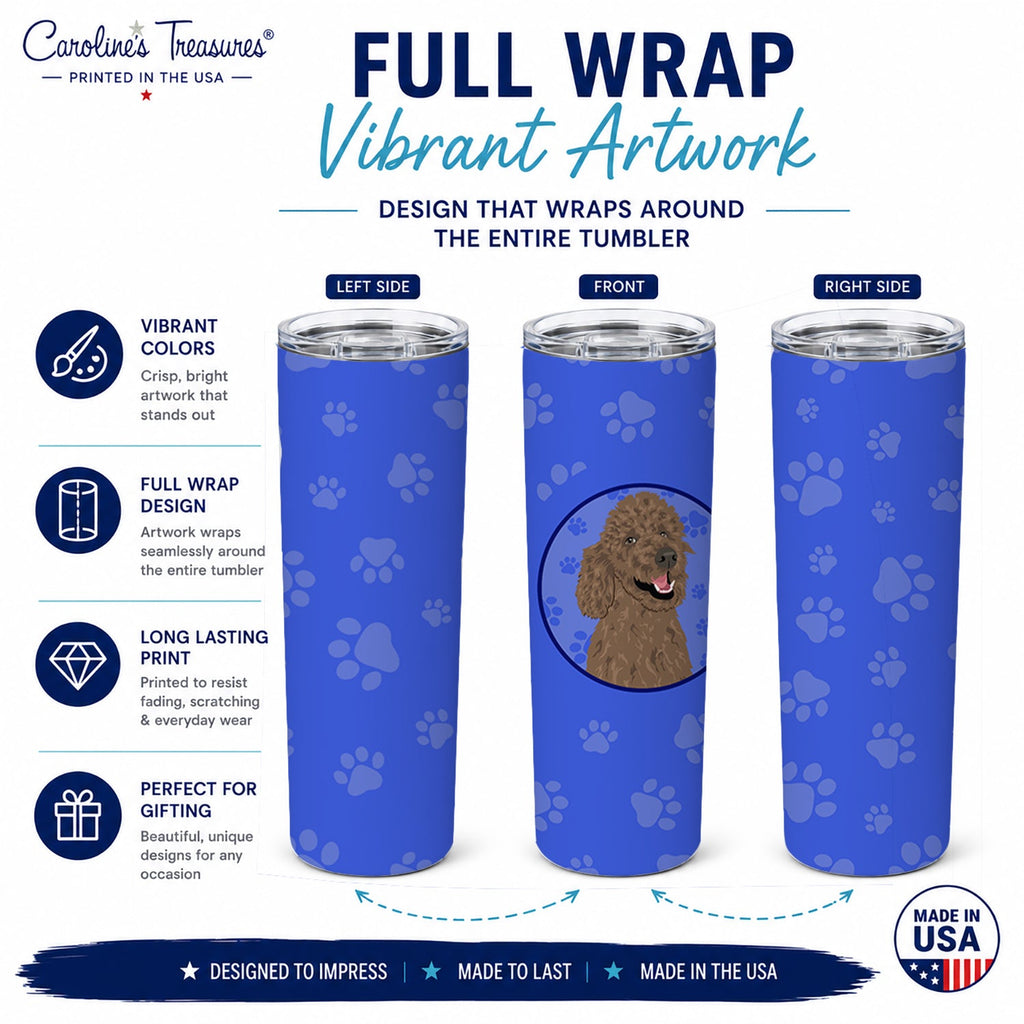 Poodle Standard Brown  Stainless Steel Skinny Tumbler 20 oz Vacuum Double Walled Reusable Insulated Travel Cup
