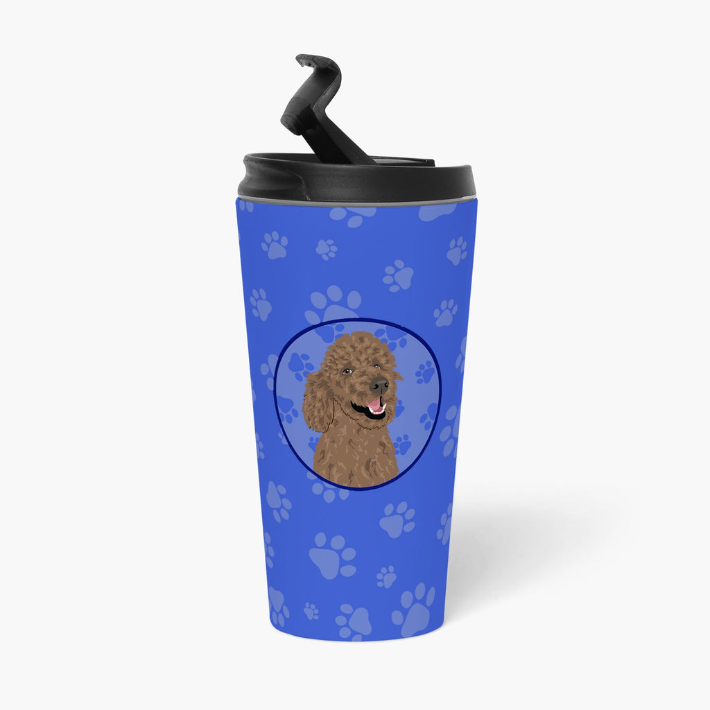 Poodle Standard Brown  Stainless Steel 16 oz  Tumbler Blue Insulated Tumbler with Lid, Cute Travel Cup for Coffee, Cocktails, Gift Men, Dad, Women, Mother