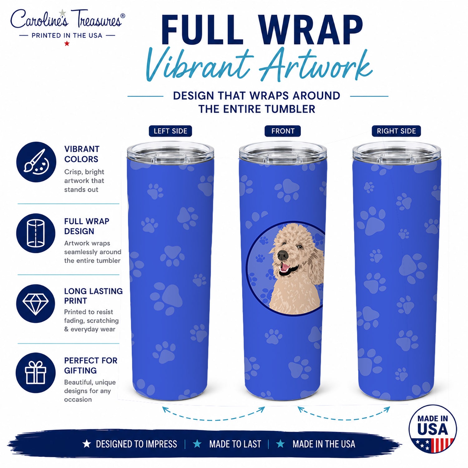 Poodle Standard Cafe Au Lait  Stainless Steel Skinny Tumbler 20 oz Vacuum Double Walled Reusable Insulated Travel Cup