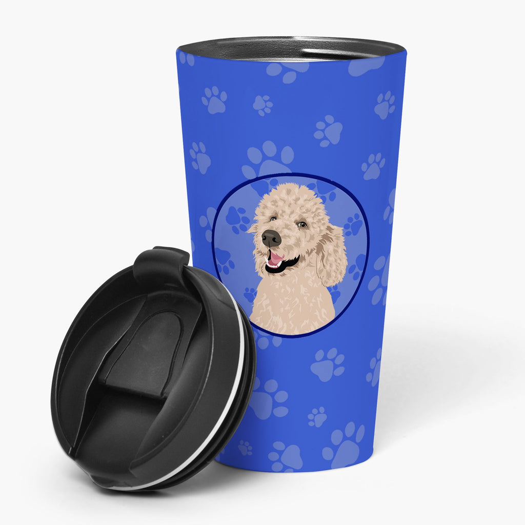 Poodle Standard Cafe Au Lait  Stainless Steel 16 oz  Tumbler Blue Insulated Tumbler with Lid, Cute Travel Cup for Coffee, Cocktails, Gift Men, Dad, Women, Mother