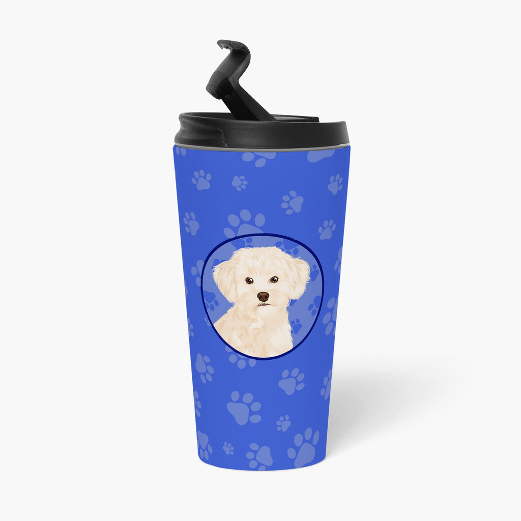 Poodle Toy Cream  Stainless Steel 16 oz  Tumbler Blue Insulated Tumbler with Lid, Cute Travel Cup for Coffee, Cocktails, Gift Men, Dad, Women, Mother