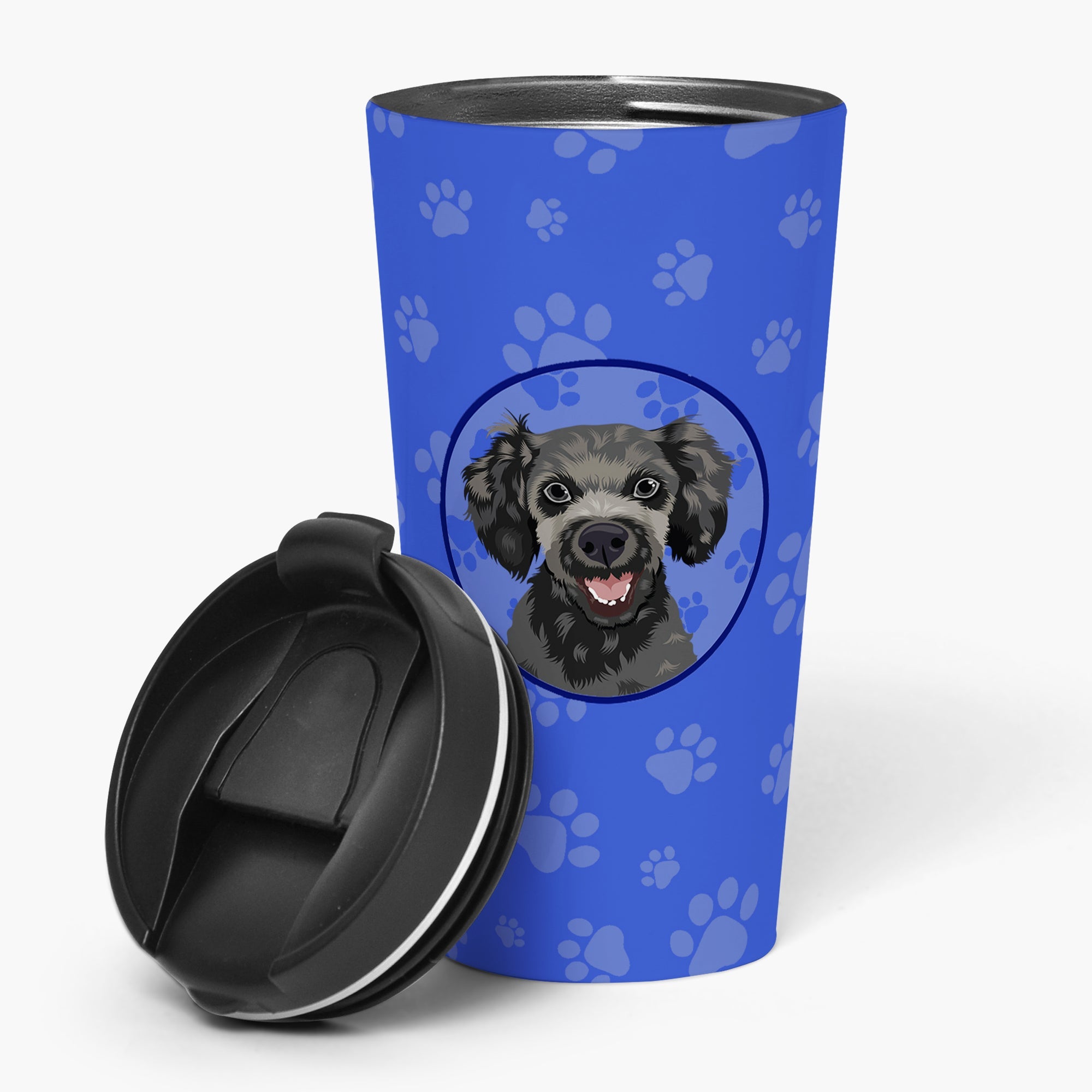 Poodle Toy Grey  Stainless Steel 16 oz  Tumbler Blue Insulated Tumbler with Lid, Cute Travel Cup for Coffee, Cocktails, Gift Men, Dad, Women, Mother