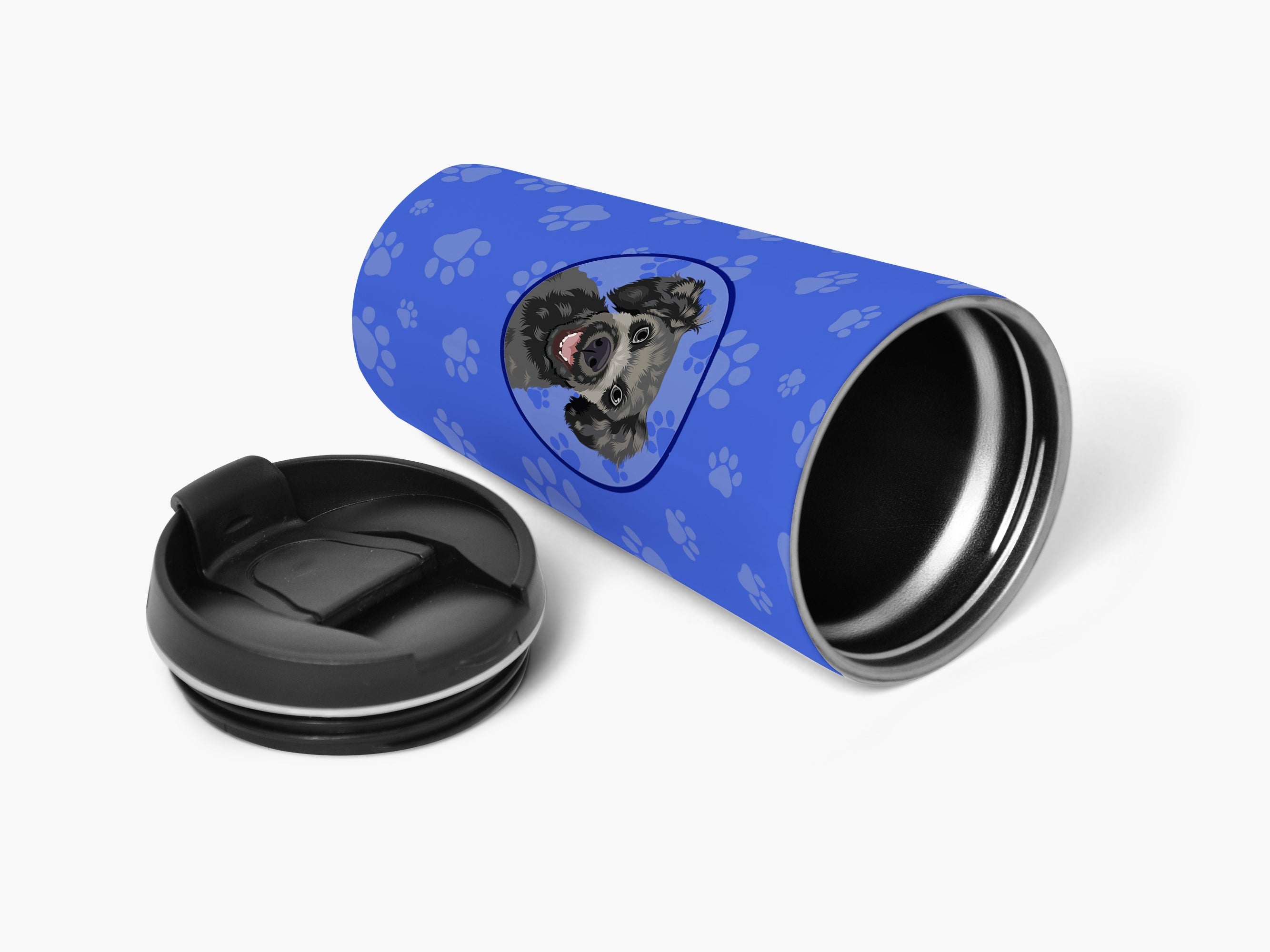 Poodle Toy Grey  Stainless Steel 16 oz  Tumbler Blue Insulated Tumbler with Lid, Cute Travel Cup for Coffee, Cocktails, Gift Men, Dad, Women, Mother