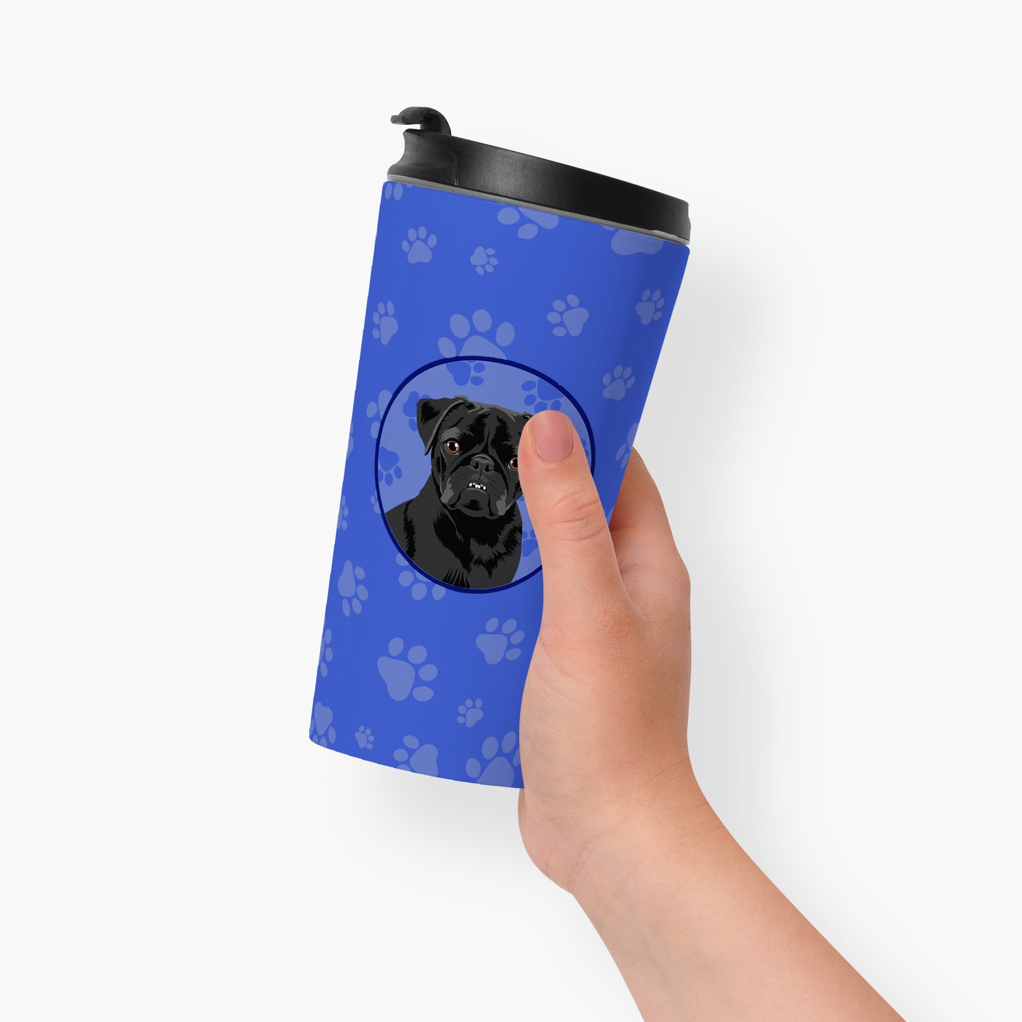 Pug Black #2  Stainless Steel 16 oz  Tumbler Blue Insulated Tumbler with Lid, Cute Travel Cup for Coffee, Cocktails, Gift Men, Dad, Women, Mother