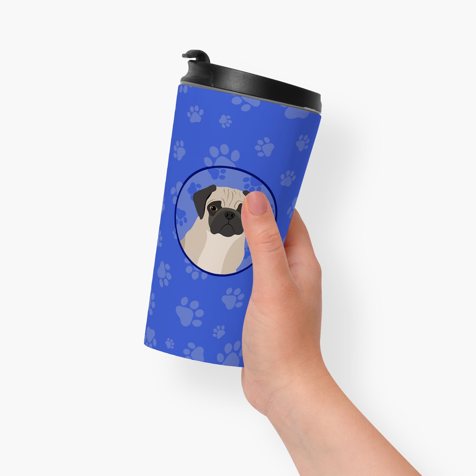 Pug Fawn #3  Stainless Steel 16 oz  Tumbler Blue Insulated Tumbler with Lid, Cute Travel Cup for Coffee, Cocktails, Gift Men, Dad, Women, Mother