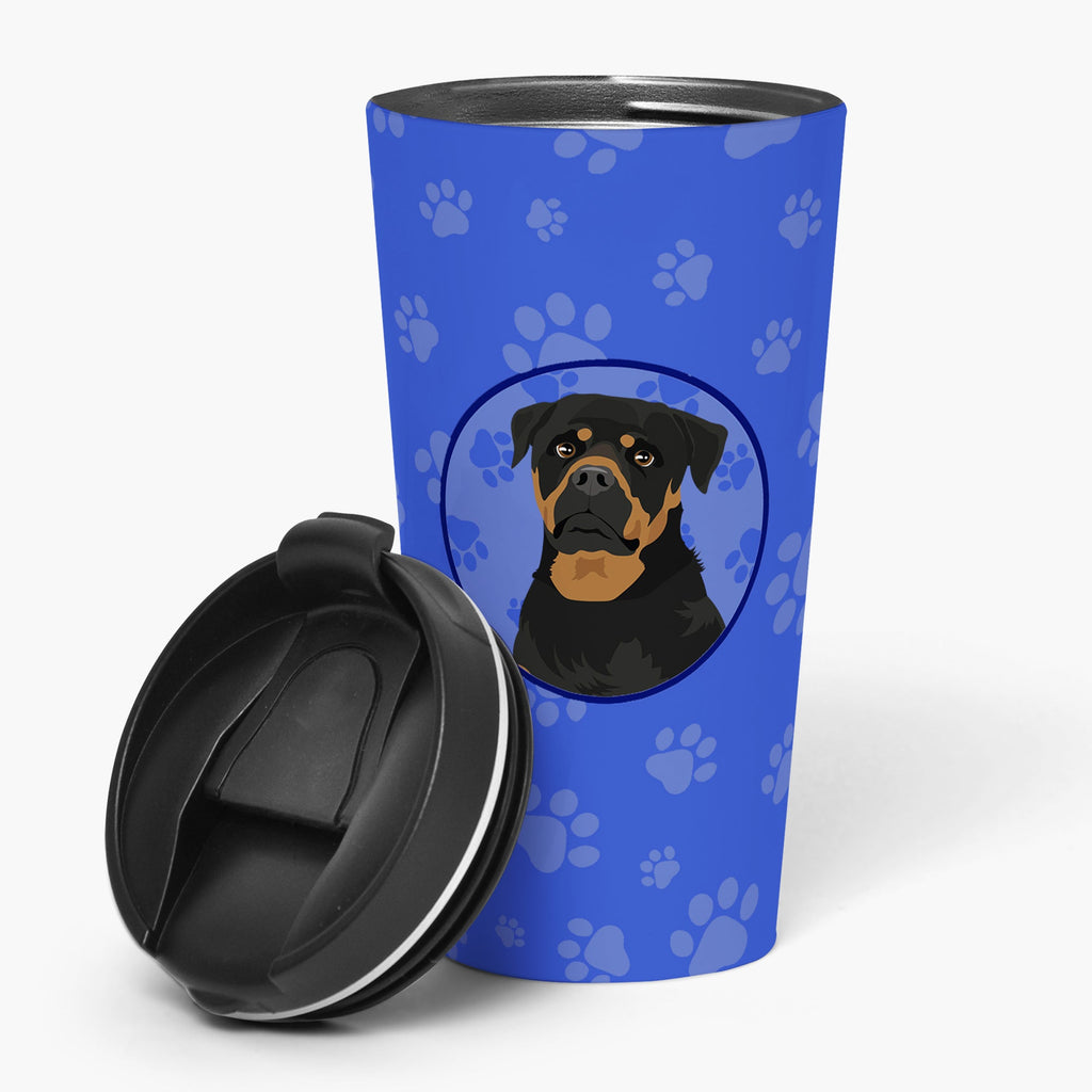 Rottweiler Black and Mahogany  Stainless Steel 16 oz  Tumbler Blue Insulated Tumbler with Lid, Cute Travel Cup for Coffee, Cocktails, Gift Men, Dad, Women, Mother