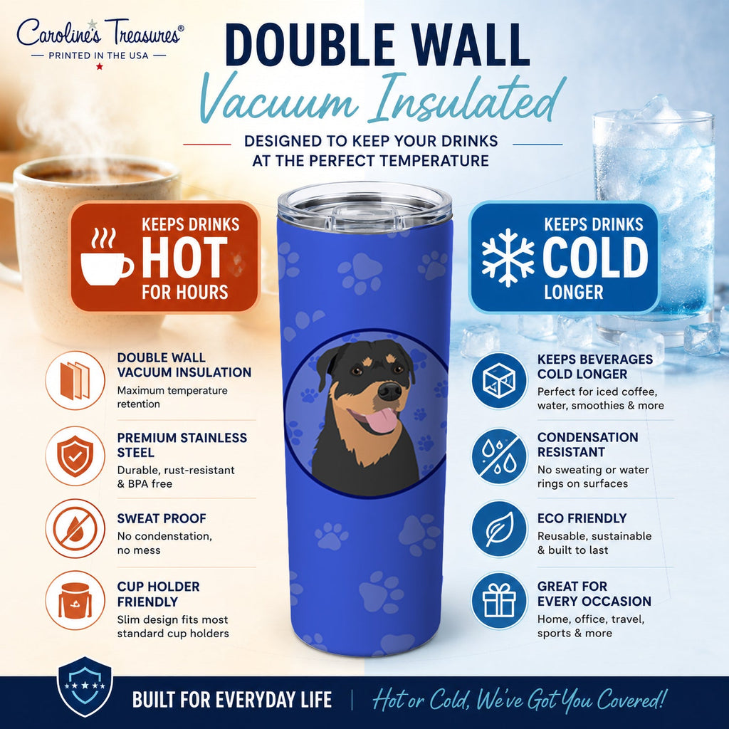 Rottweiler Black and Tan #7  Stainless Steel Skinny Tumbler 20 oz Vacuum Double Walled Reusable Insulated Travel Cup