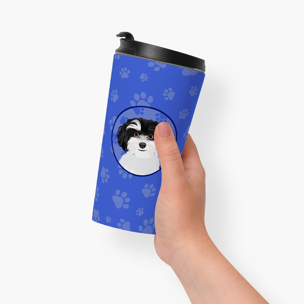 Shih-Tzu Black and White #1  Stainless Steel 16 oz  Tumbler Blue Insulated Tumbler with Lid, Cute Travel Cup for Coffee, Cocktails, Gift Men, Dad, Women, Mother