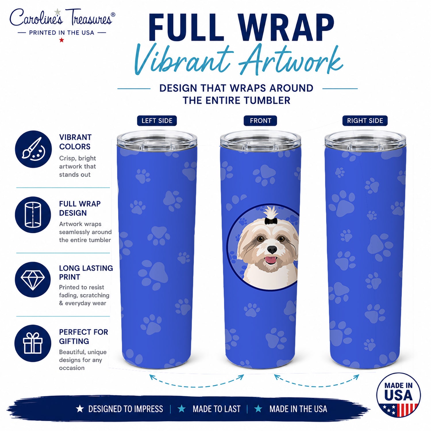 Shih-Tzu Gold #2  Stainless Steel Skinny Tumbler 20 oz Vacuum Double Walled Reusable Insulated Travel Cup