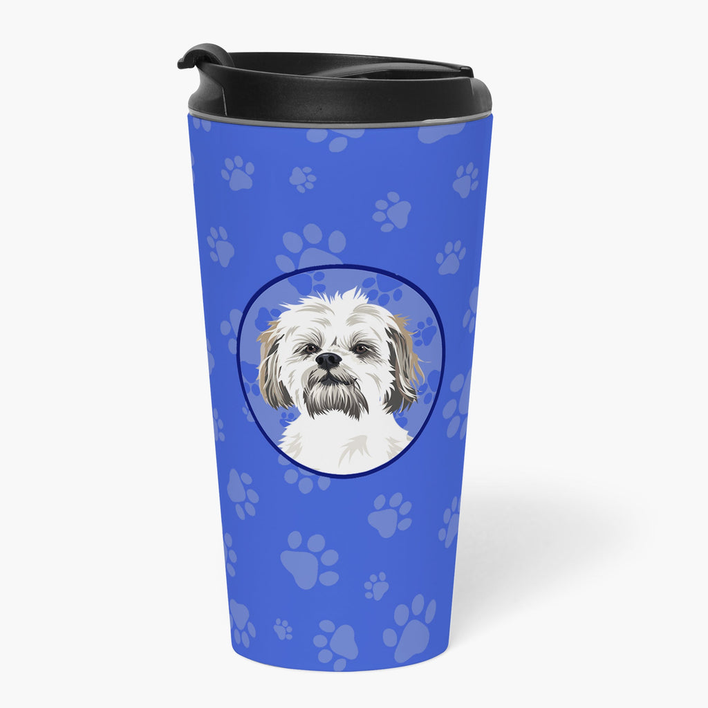 Shih-Tzu Silver Gold and White #1  Stainless Steel 16 oz  Tumbler Blue Insulated Tumbler with Lid, Cute Travel Cup for Coffee, Cocktails, Gift Men, Dad, Women, Mother