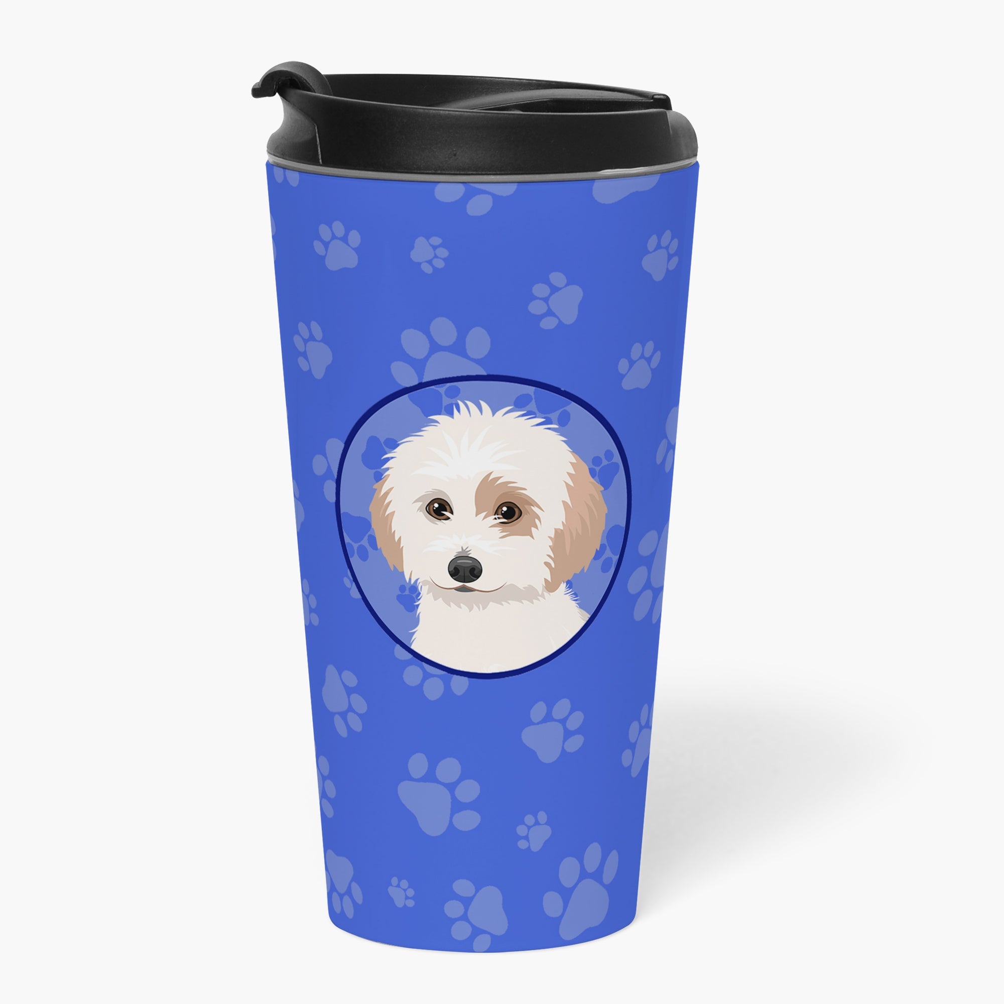 Shih-Tzu White and Red  Stainless Steel 16 oz  Tumbler Blue Insulated Tumbler with Lid, Cute Travel Cup for Coffee, Cocktails, Gift Men, Dad, Women, Mother