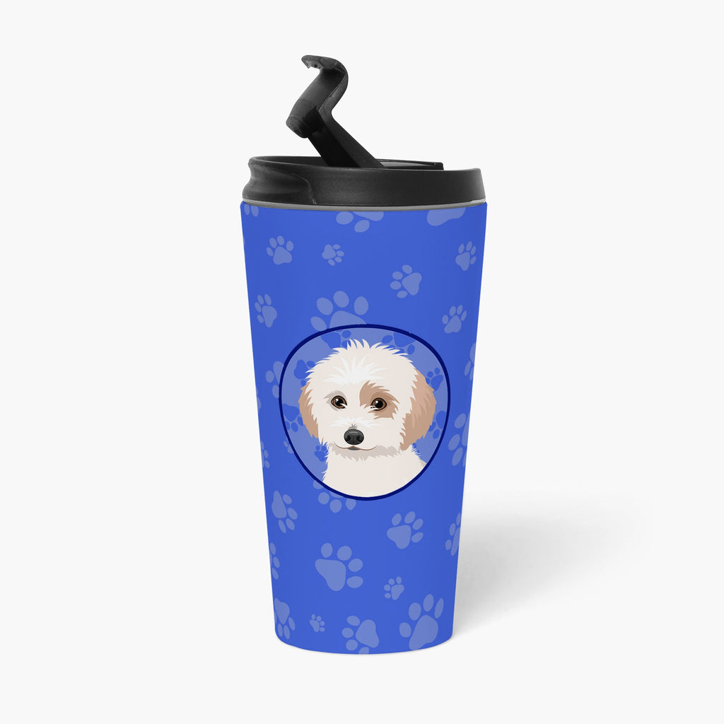 Shih-Tzu White and Red  Stainless Steel 16 oz  Tumbler Blue Insulated Tumbler with Lid, Cute Travel Cup for Coffee, Cocktails, Gift Men, Dad, Women, Mother