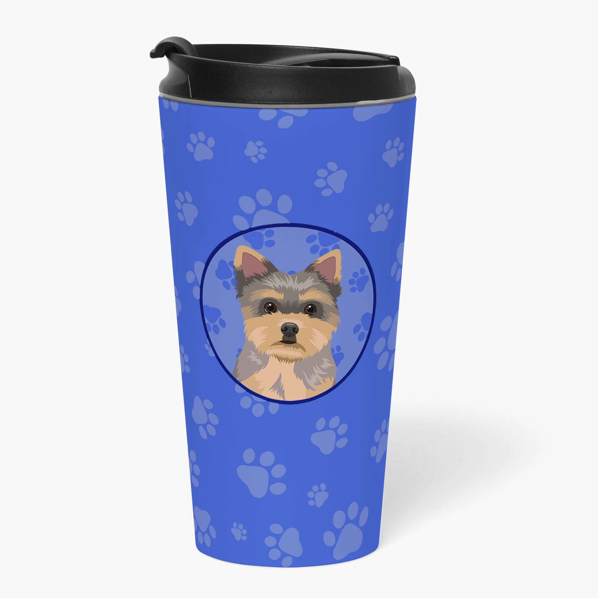Yorkie Chocolate Puppy  Stainless Steel 16 oz  Tumbler Blue Insulated Tumbler with Lid, Cute Travel Cup for Coffee, Cocktails, Gift Men, Dad, Women, Mother
