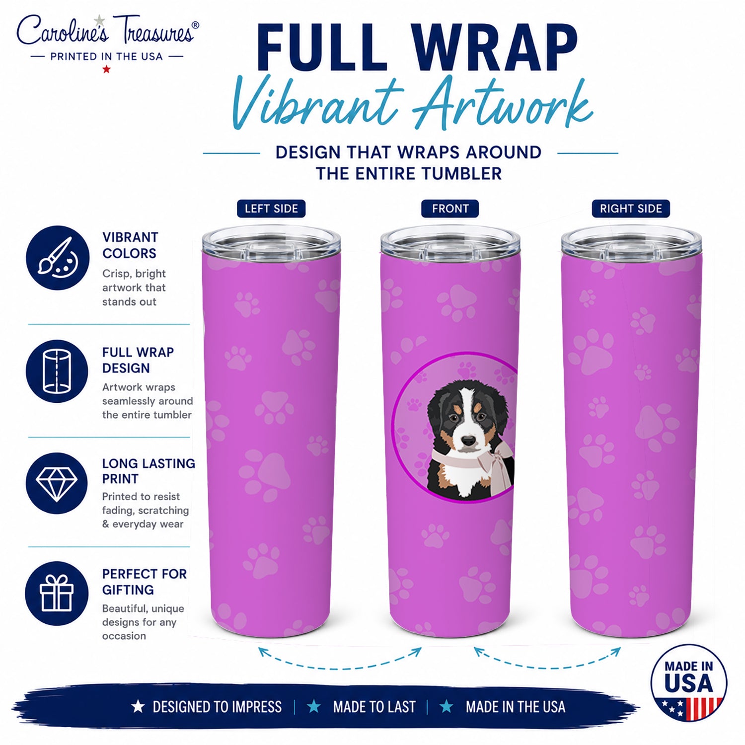 Bernese Mountain Dog Puppy #1 Stainless Steel Skinny Tumbler 20 oz Vacuum Double Walled Reusable Insulated Travel Cup
